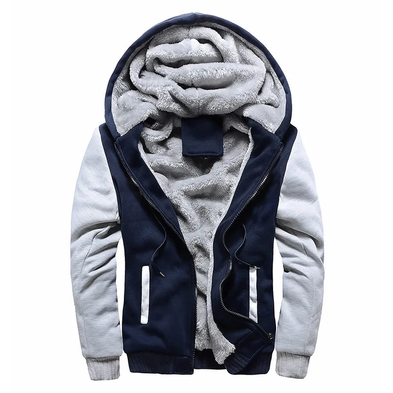 Men's Camouflage Fleece Hooded Zip Jacket – Thick Streetwear Coat for Autumn & Winter