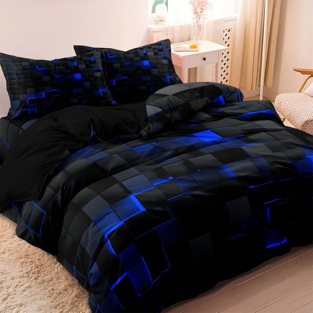 3-Piece Geometric Grid Plaid Duvet Cover Set – 1 Duvet Cover & 2 Pillowcases, Twin to King
