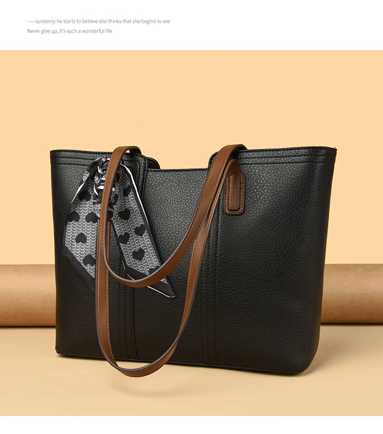 Genuine Cow Leather Large Shoulder Tote Bag – Rivet Sequin Designer Handbag for Women