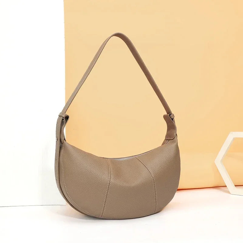 Badiman Genuine Cowhide Half-Moon Underarm Bag – Large Capacity Shoulder Crossbody Tote for Women