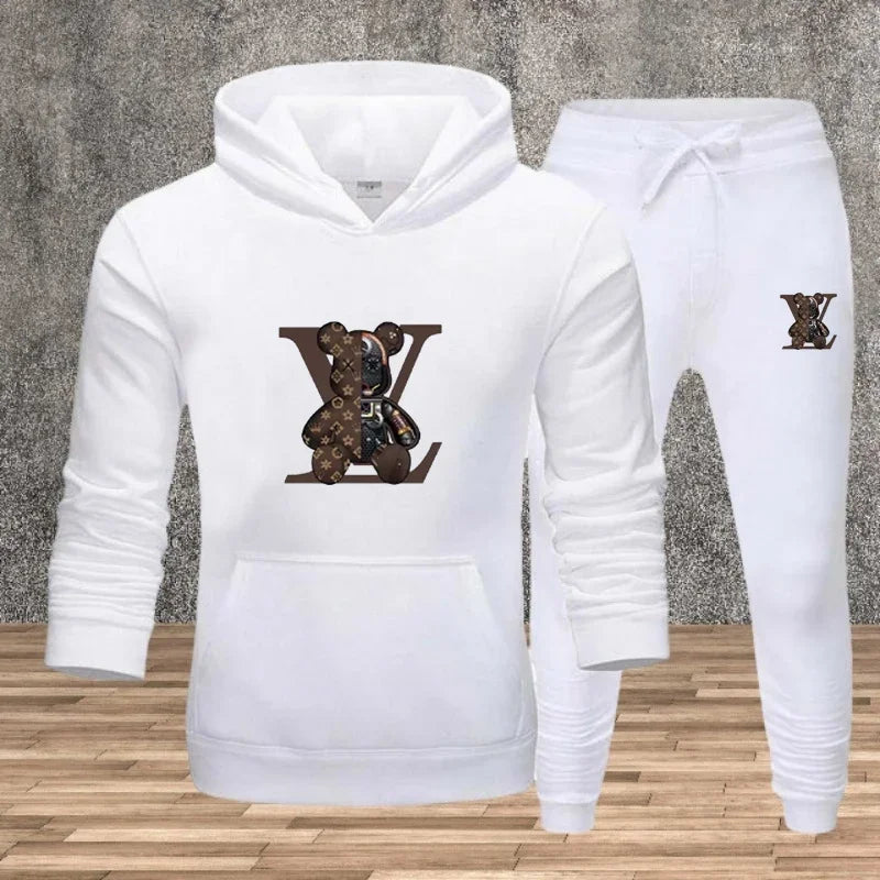 Men's Printed Hoodie Sweatshirt Set – 2-Piece Fleece Jogging Tracksuit
