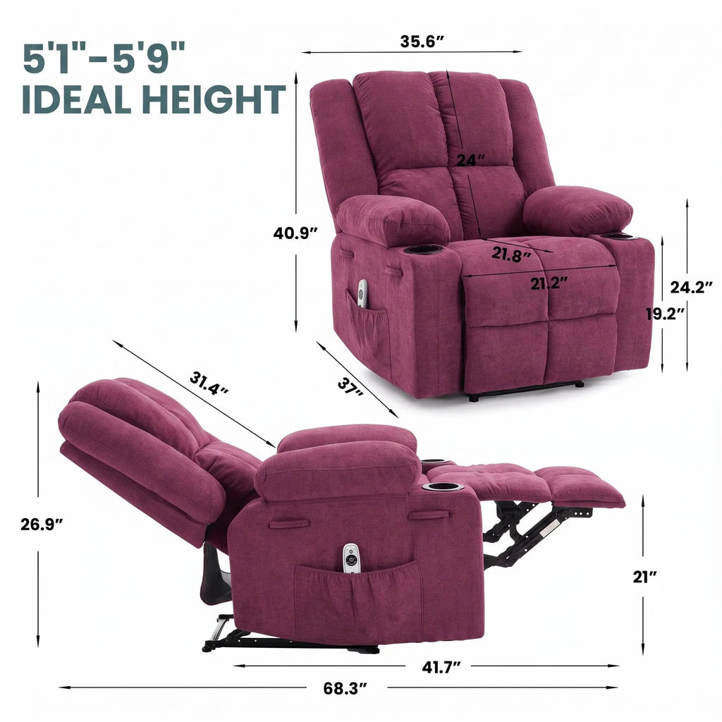 Massage Recliner Chair with Heat – 155° Manual Recline