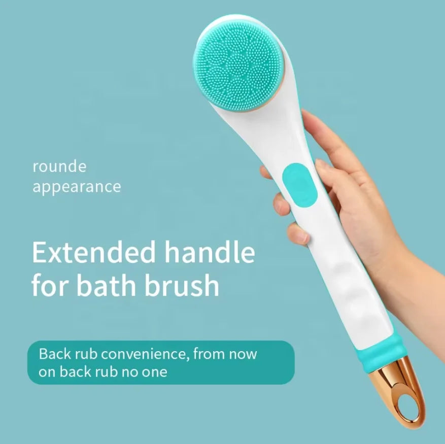 Electric Bath Brush with Long Handle – IPX6 Waterproof, 4 Replaceable Heads, Body Scrubber & Massager