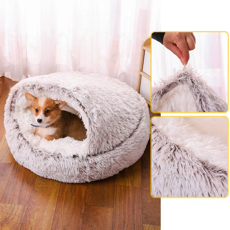 Round Plush Dog & Cat Bed – Warm Washable Pet Sofa Basket, Small to Large Dogs & Cats