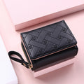 Women's Tri-Fold Wallet – Embroidered Love Pattern, Multi-Slot Card Holder