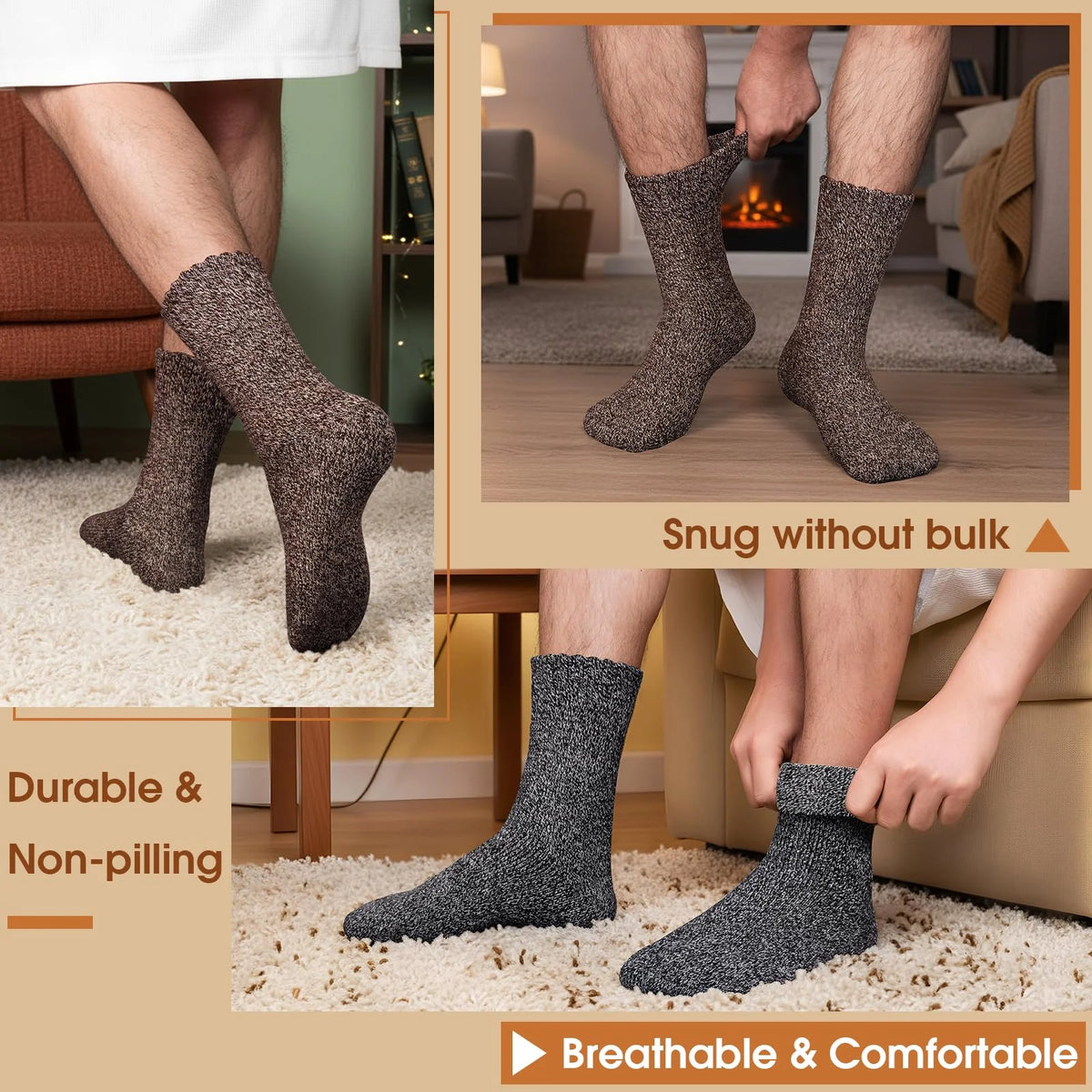 Men's Cotton-Blend Winter Socks, 3 Pairs