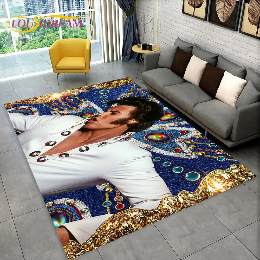 The King Elvis Presley Retro Area Rug,Carpet Rug for Living Room Bedroom Sofa Doormat Decoration,kids Play Non-slip Floor Mat 3D