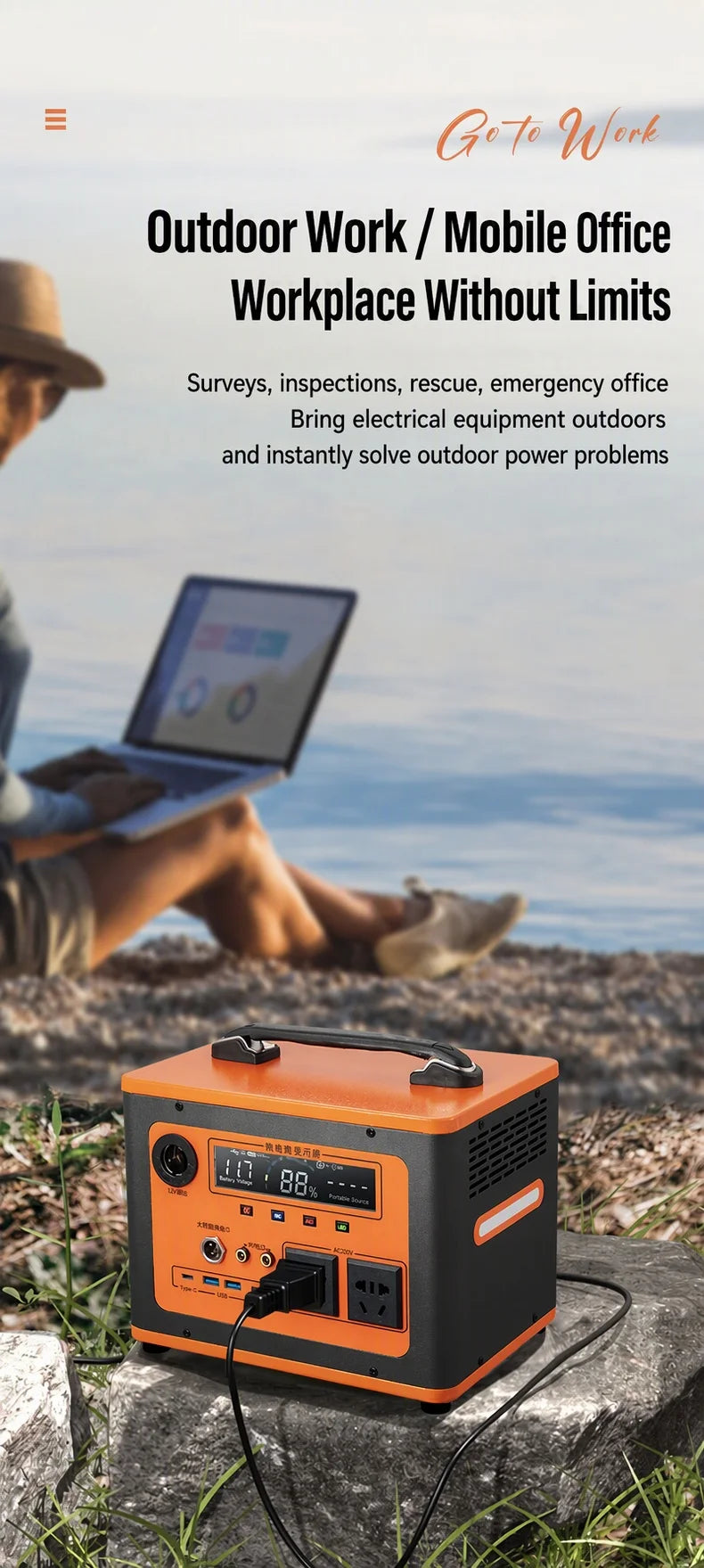 LiFePO4 Portable Power Station with AC & USB-C