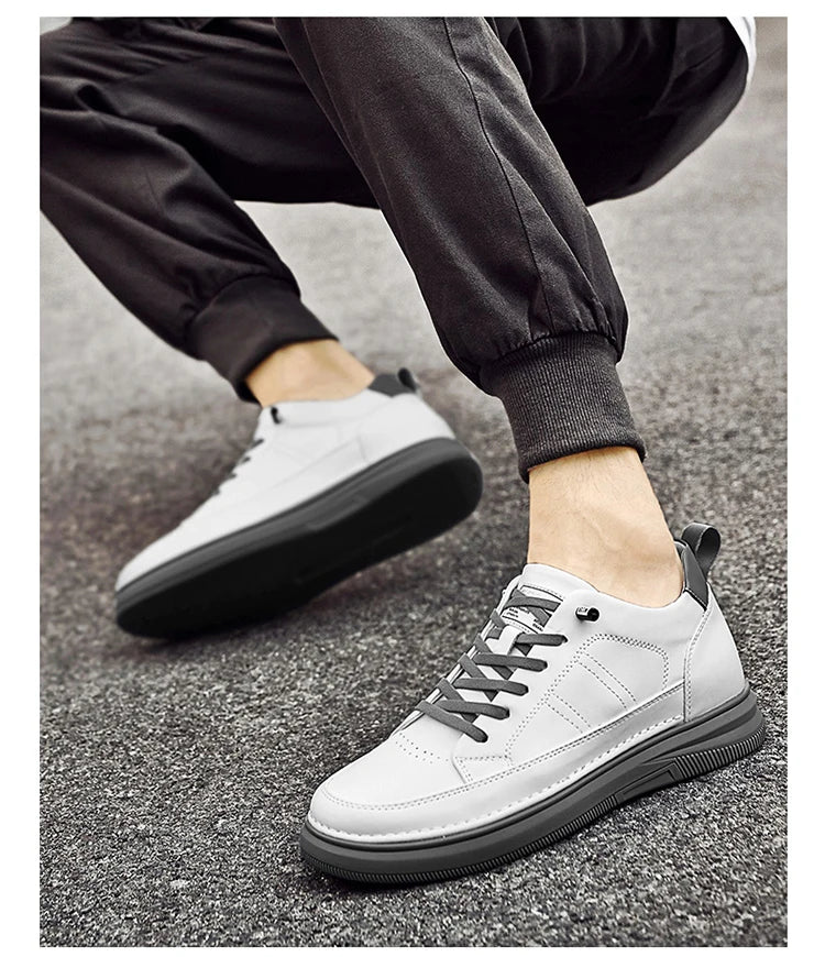 Men's Genuine Leather Height-Boosting Sneakers — +6cm