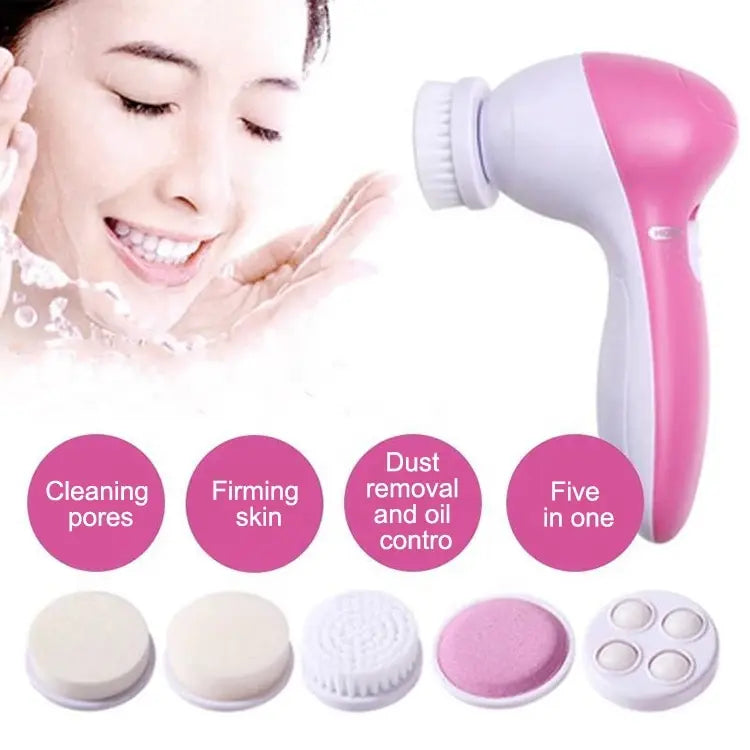 5-in-1 Electric Facial Cleansing Brush — Blackhead Removal, Spa Massage, Skin Care Tool