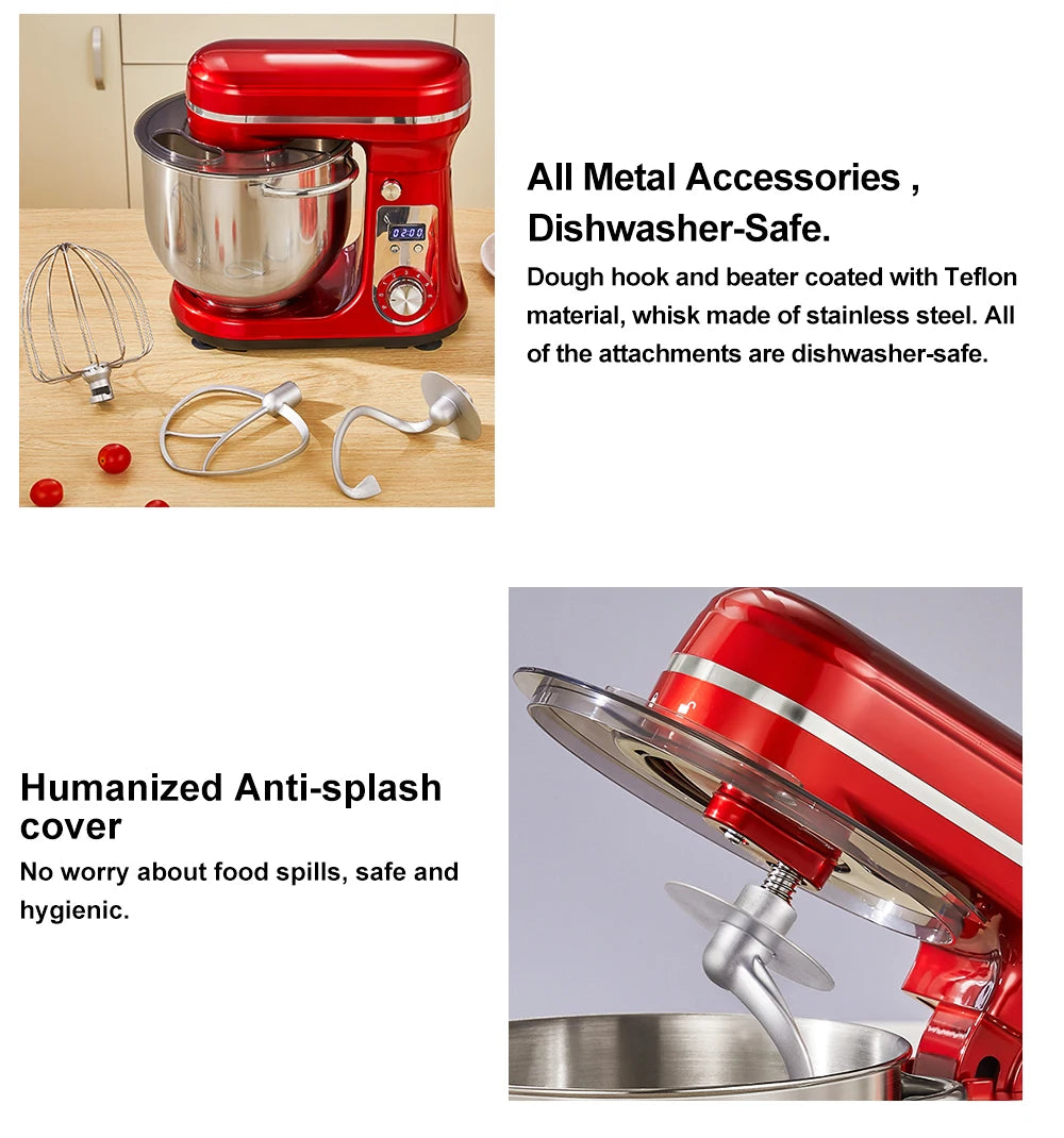 6L 1200W Stand Mixer — Quiet DC Motor, 6-Speed, Dough Kneader & Egg Whisk