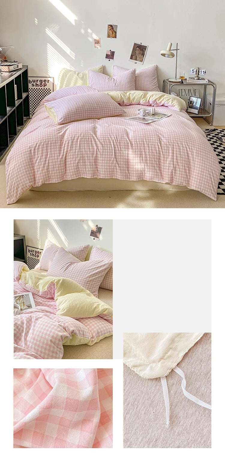 Plaid Double-Sided Quilt Cover – Skin-Friendly Duvet Cover, Single to King (No Pillowcase)