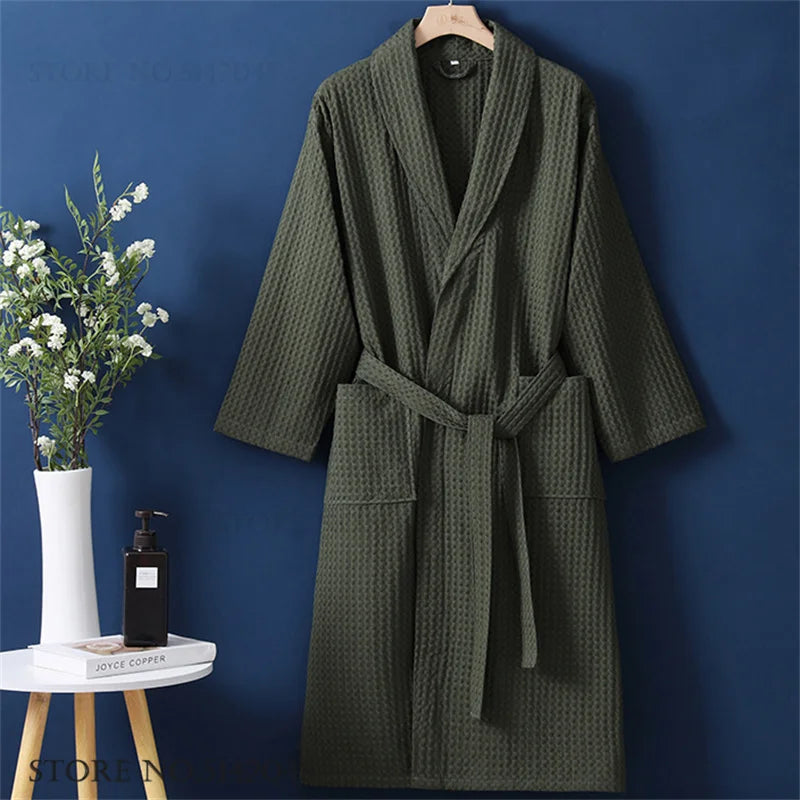 100% Cotton Waffle Couple Robe | Kimono Yukata Loungewear Bathrobe for Women & Men