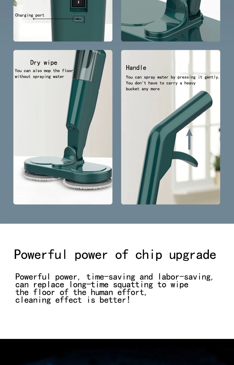 2-in-1 Wireless Electric Spin Mop & Floor Scrubber