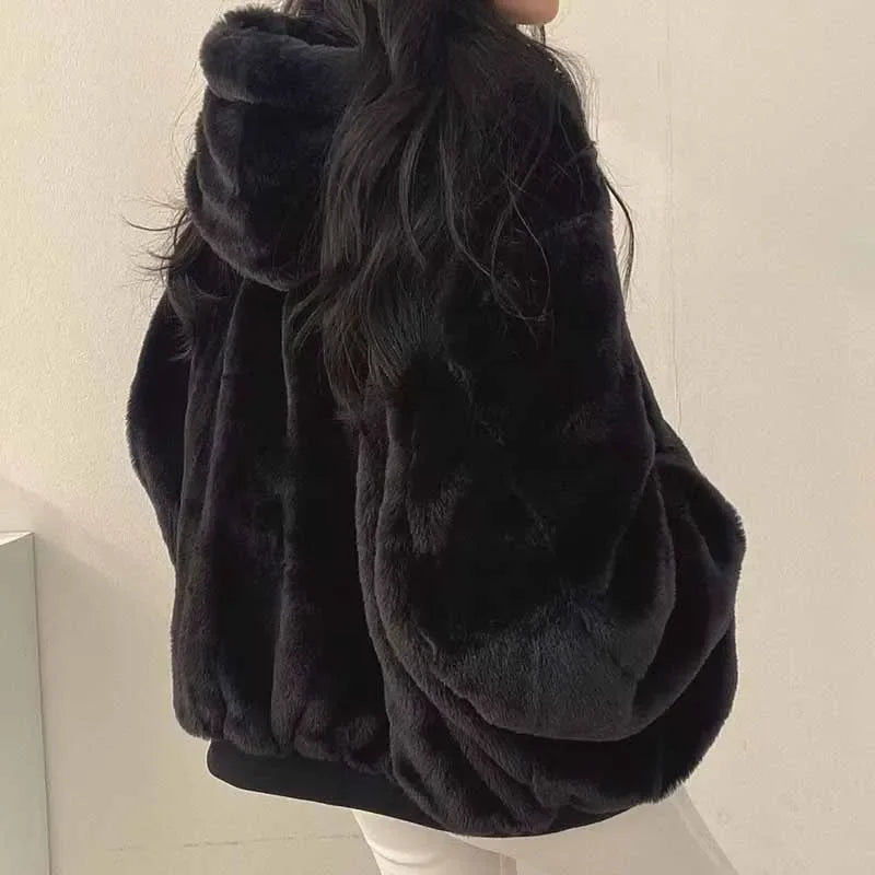 Women's Hooded Fleece Parka – Thick Zip-Up Korean Loose Winter Coat