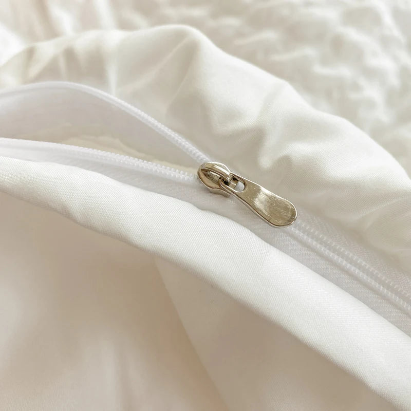 Korean Seersucker Lace Duvet Cover Set – 3-Piece Bedding, 3 Colors & 10 Sizes