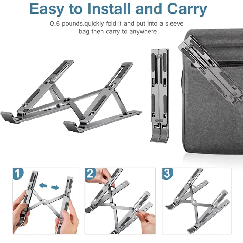 Aluminum Alloy Foldable Laptop Stand | Anti-Slip, Height-Adjustable, Portable, Compatible with MacBook & All Laptops