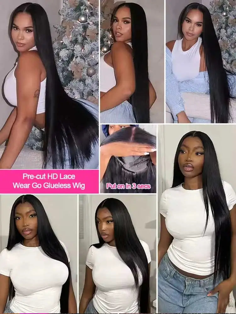 13x4 13x6 Hd Bone Straight Transparent Lace Front Wig Human Hair 40 Inch Pre Plucked Lace Frontal Wigs 250 Density