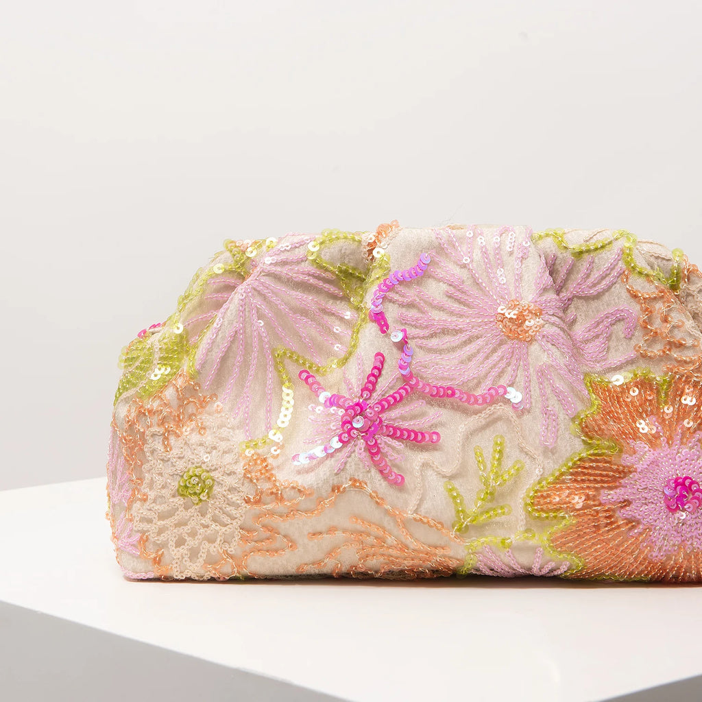 Sequin Floral Embroidery Clutch Bag – Gala Night Party Prom Wedding Evening Bag for Women