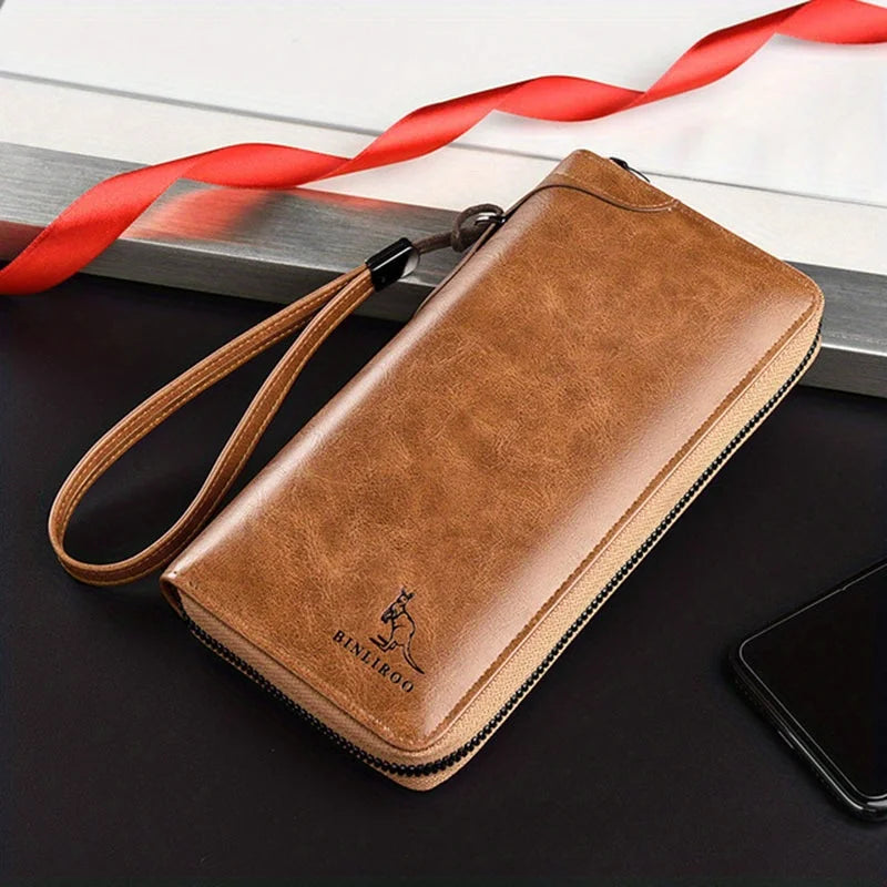 RFID Blocking Long Zipper Wallet – PU Leather Business Clutch Card Holder for Men