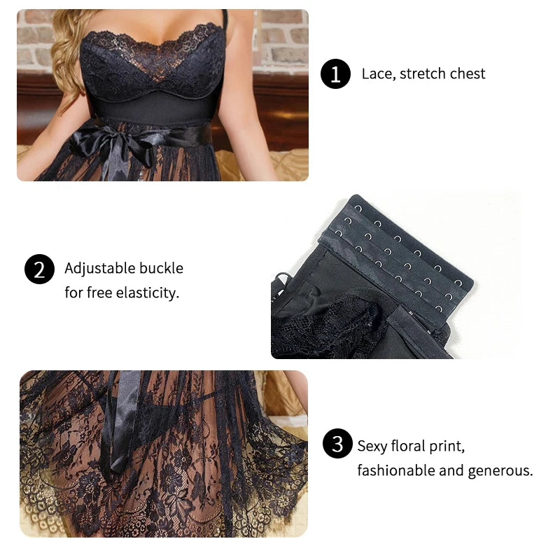 Lace Babydoll Chemise Nightgown with G-String