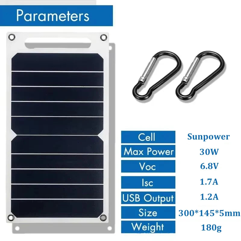 30W Portable Solar Panel — Foldable Monocrystalline Charger for Power Banks & Stations