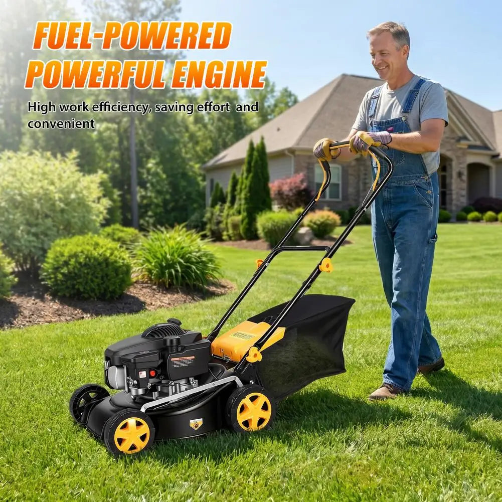 16-Inch Gas Lawn Mower | 4-Stroke Air-Cooled Engine, 3-in-1 Self-Propelled, 45L Grass Tank, 8-Position Height Adjustment
