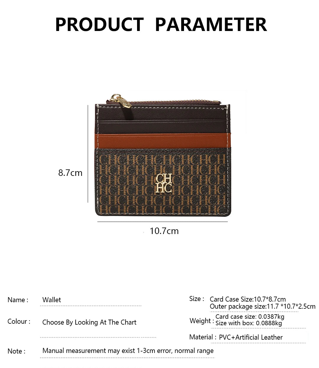 CH Letter Accent PU Leather Card Case Wallet – Elegant Compact Designer Wallet for Women