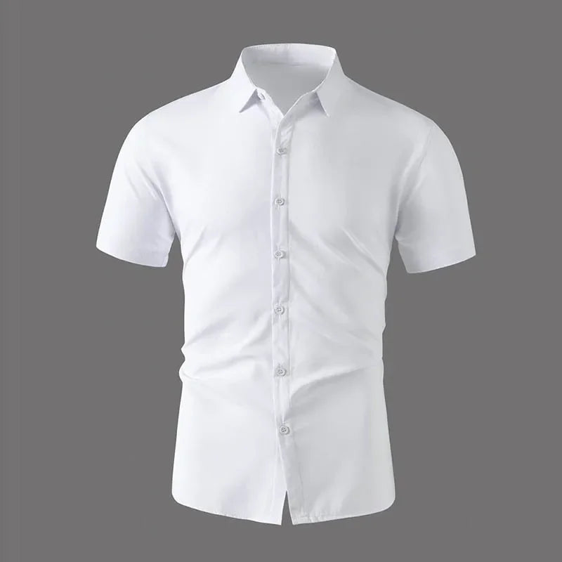 Men's No-Iron Solid Color Short Sleeve Shirt — Wrinkle-Free Casual Shirt