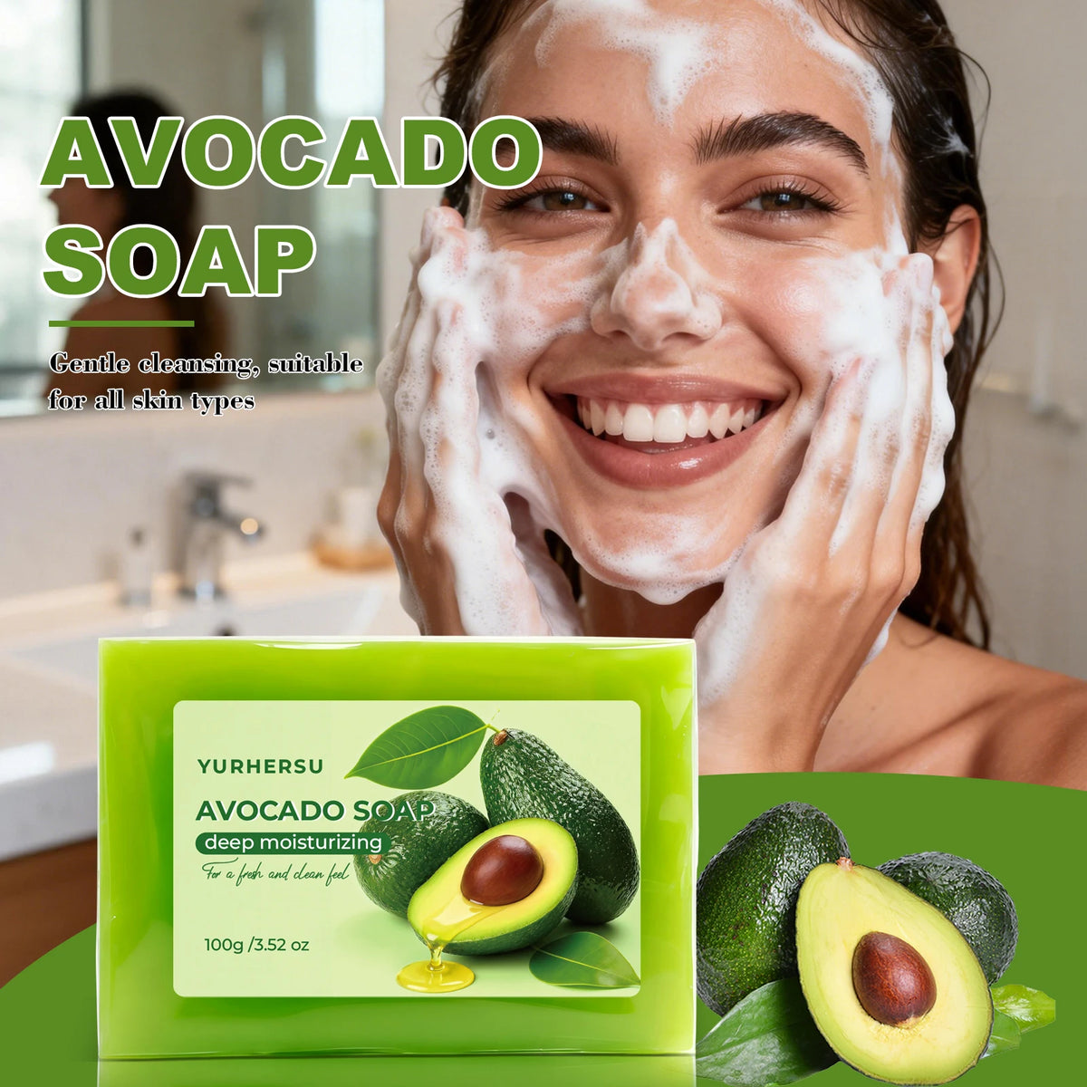 Organic Avocado Extract Soap Bar – Hydrating, Brightening & Skin Repair for Face & Body