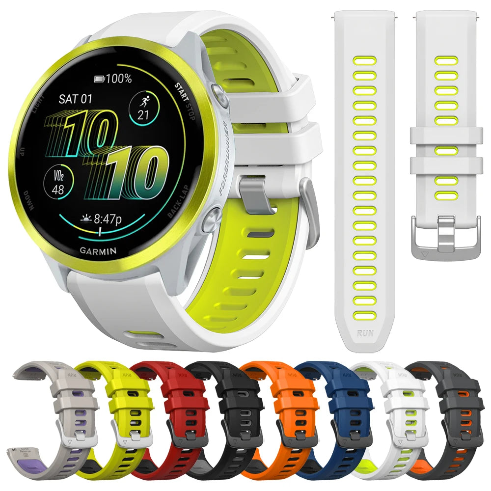 Two-Tone Silicone Sport Watch Band for Garmin Forerunner 265/255/570 & Venu 2/3 | 22mm Quick Release Strap