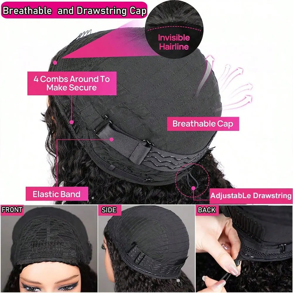 Jerry Curly 3-in-1 Half Wig | Seamless Kinky Curly Headband Clip-In Glueless Human Hair Natural Black