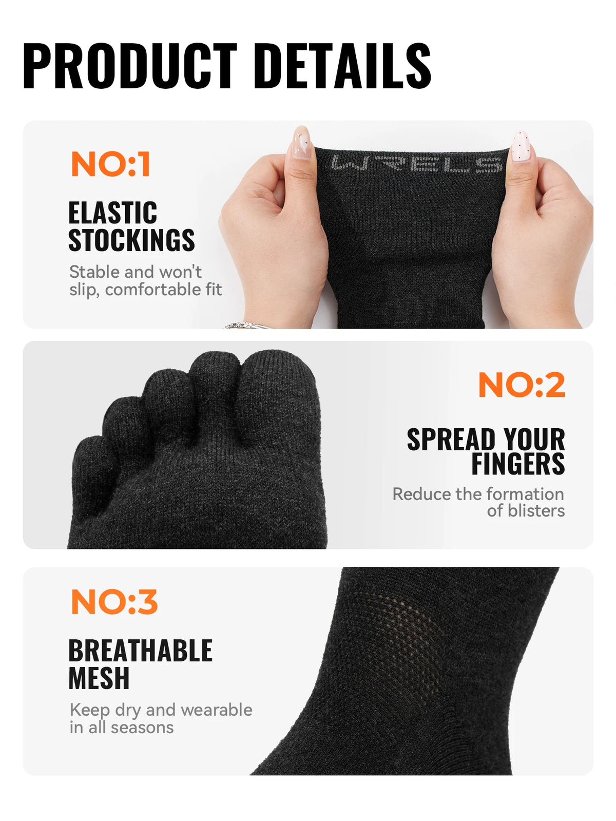 Merino Wool Five-Toe Socks for Running & Hiking