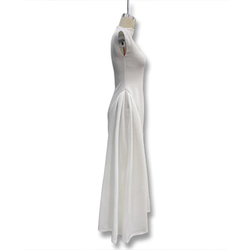 Sleeveless A-Line Prom Banquet Evening Dress — Solid Elegant Midi Formal Dress