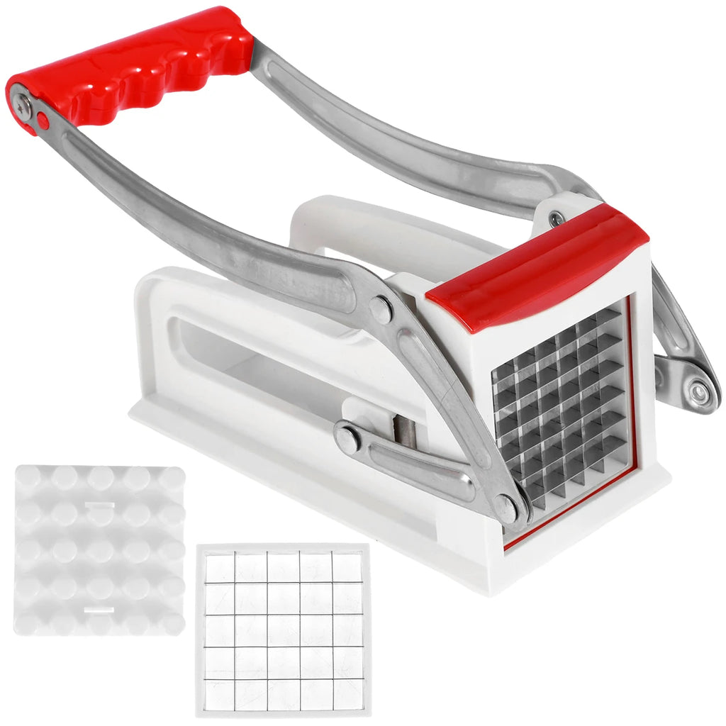 French Fry Cutter & Vegetable Chipper – Stainless Steel Potato Chipper with 25 & 49 Hole Blades