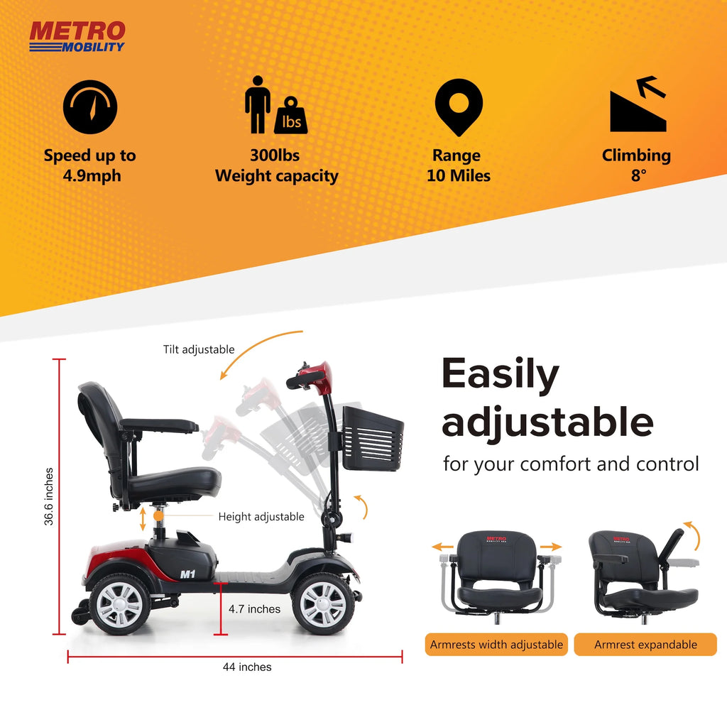 4-Wheel Mobility Scooter for Seniors, Foldable Travel Design