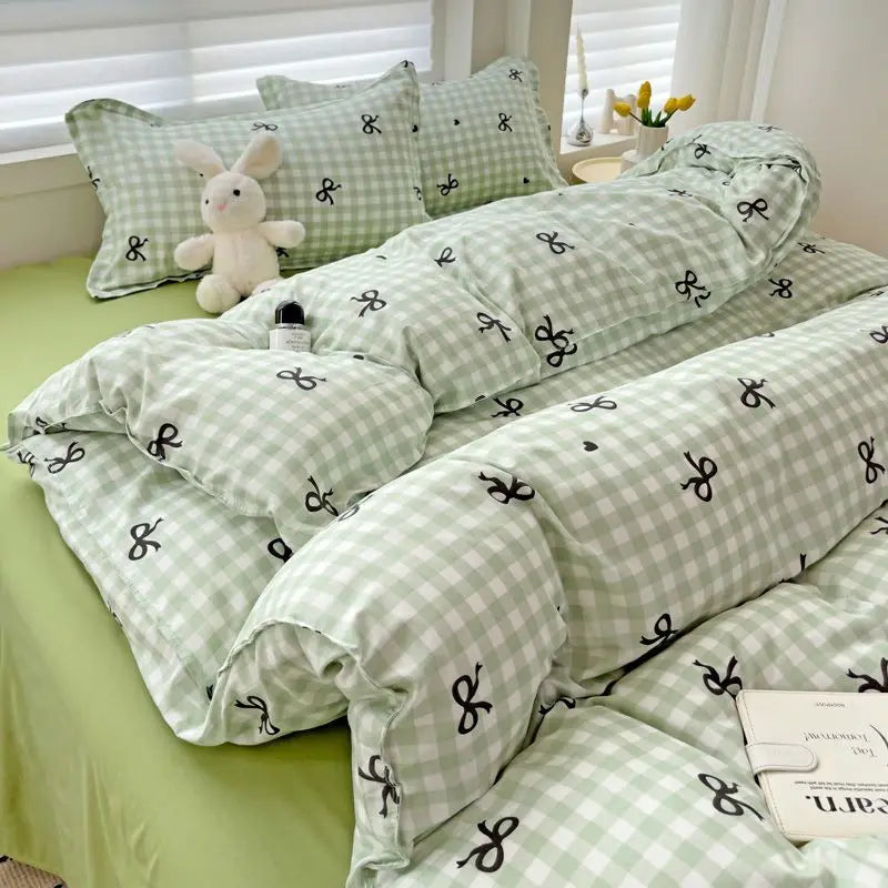 Pink Plaid Duvet Cover Set – Soft Flat Sheet & Pillowcase, Twin to Queen, Boys & Girls
