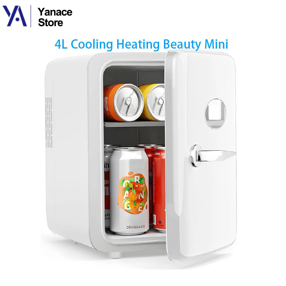 4L Mini Fridge Portable — Car & Home Hot & Cold Dorm Fridge for Cosmetics, Beverages & Skincare Storage