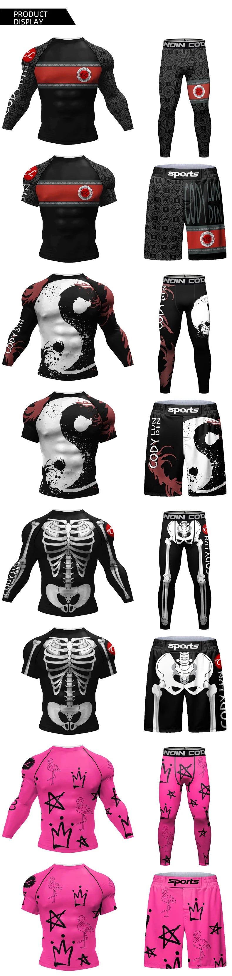 MMA BJJ Rash Guard 3D Print Compression T-Shirt & Pants – Durable Boxing Jogging Tracksuit