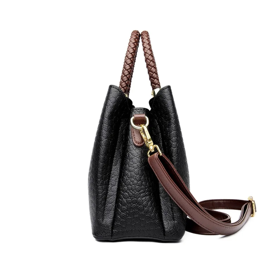VANDERWAH Woven Handle Alligator Microfiber Leather Tote – Luxury Designer Shoulder Handbag for Women