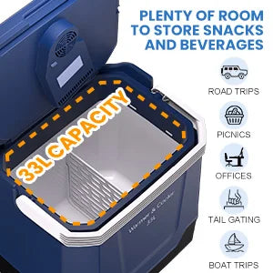 35QT Electric Cooler — Portable Car Refrigerator & Plug-In Cooler with 12V DC & AC Power, Locking Handle for Camping, Road Trips & Home Use
