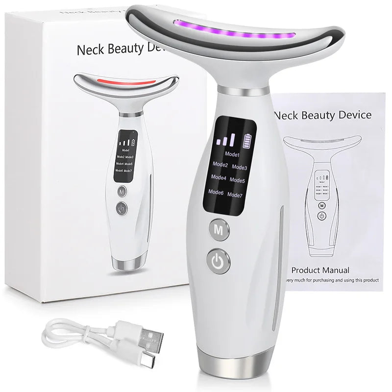 7-Color LED EMS Facial & Neck Massager – Microcurrent Vibration Beauty Device for Face & Shoulders