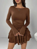 Cascading Ruffle Flare Sleeve Mini Dress — High Waist Slim Bodycon Party Dress