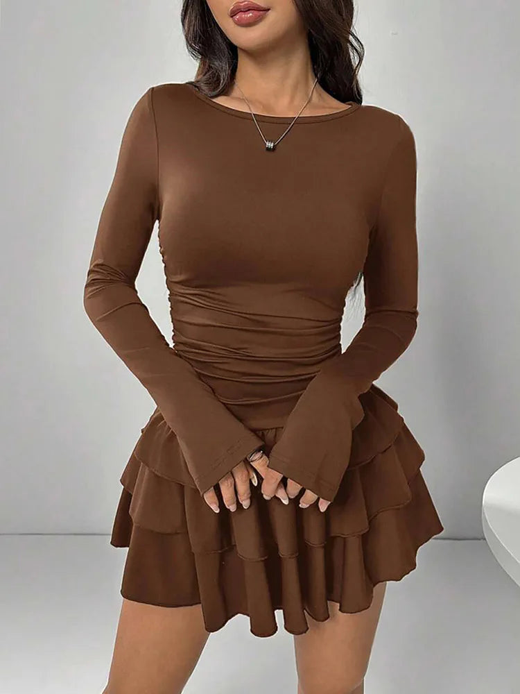 Cascading Ruffle Flare Sleeve Mini Dress — High Waist Slim Bodycon Party Dress