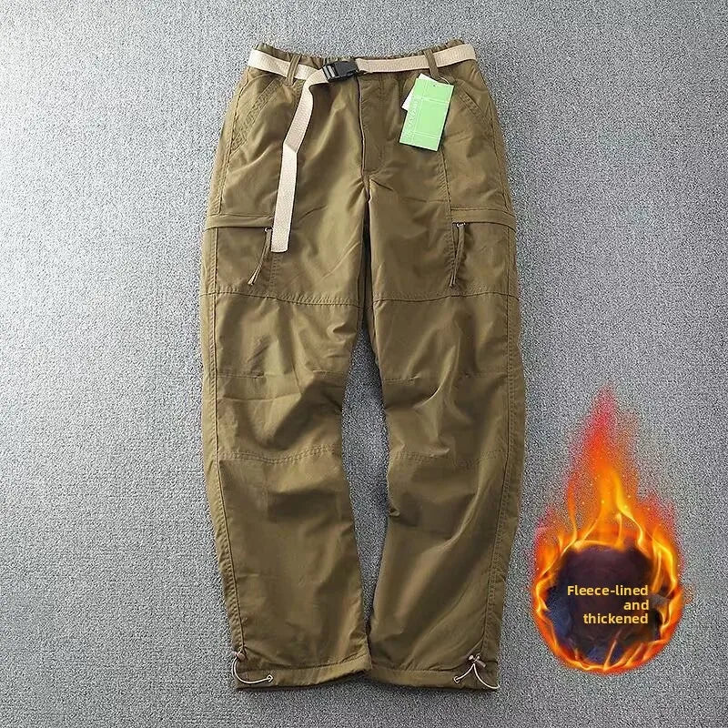 Men's Fleece-Lined Waterproof Hiking Pants — Loose Windproof Outdoor Workwear