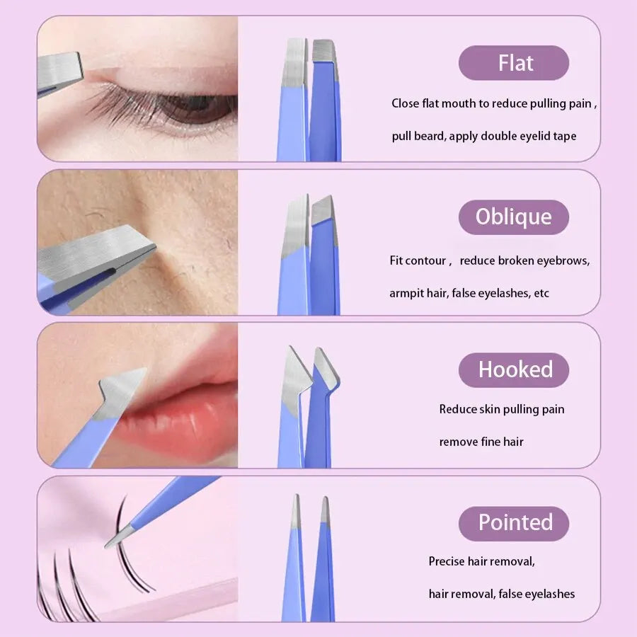 4-Piece Stainless Steel Eyebrow Tweezer Set