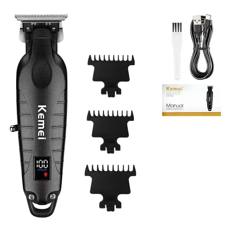 Kemei Professional Hair Clipper & Beard Trimmer – LCD Display, Wet/Dry, USB Fast Charge