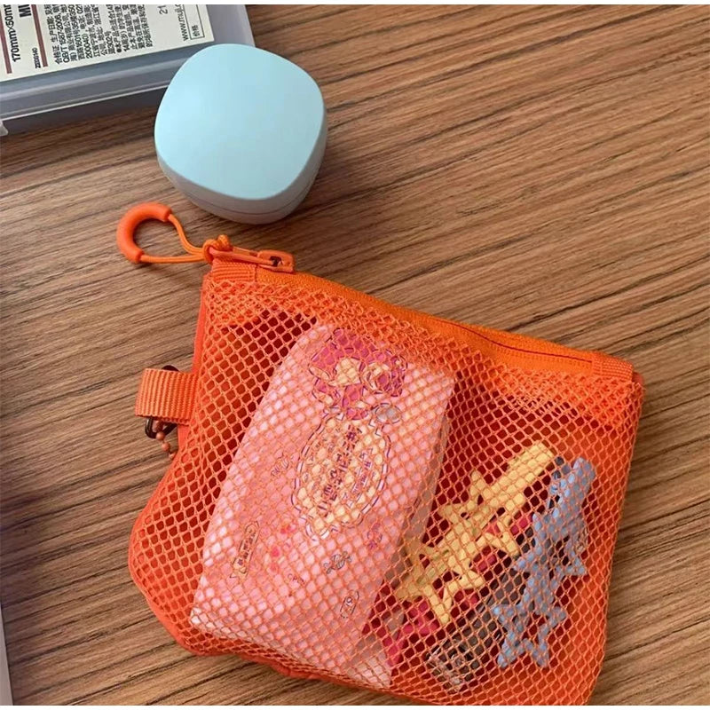 Travel Makeup Storage Bags New Mesh Coin Purse Simple Portable Mini Bag Multi-purpose Square Bag Double-layer Zipper Card Holder