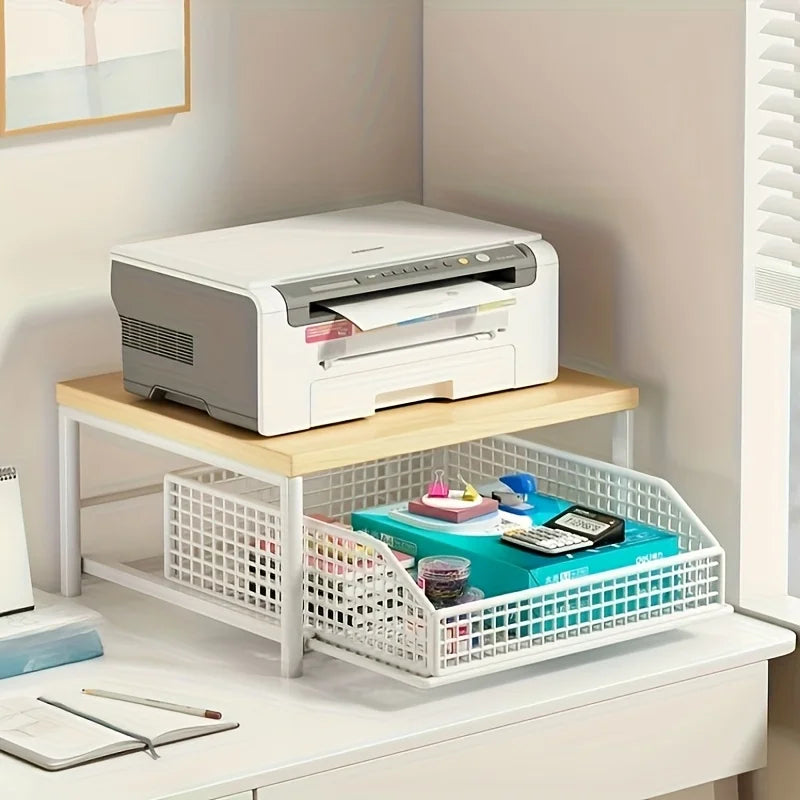 Modern Solid Wood & Metal Microwave Storage Rack — Space-Saving Countertop Kitchen Shelf