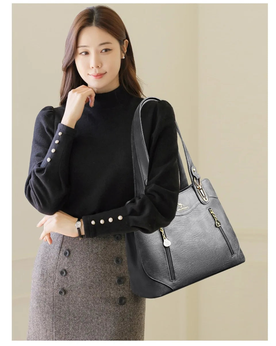 VANDERWAH Bark Pattern Microfiber Leather A4 Tote Bag – Luxury Designer Shoulder Handbag for Women